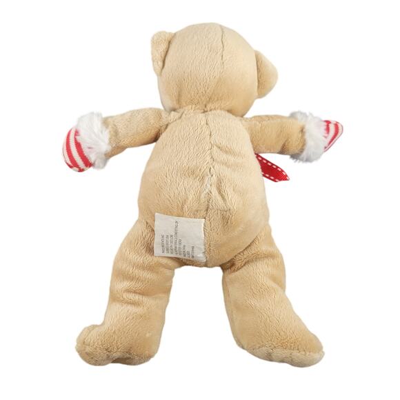 Plush Bear by Paris Presents 8" Tan Stuffed Animal Toy Red Bow Striped Mittens - Picture 2 of 7